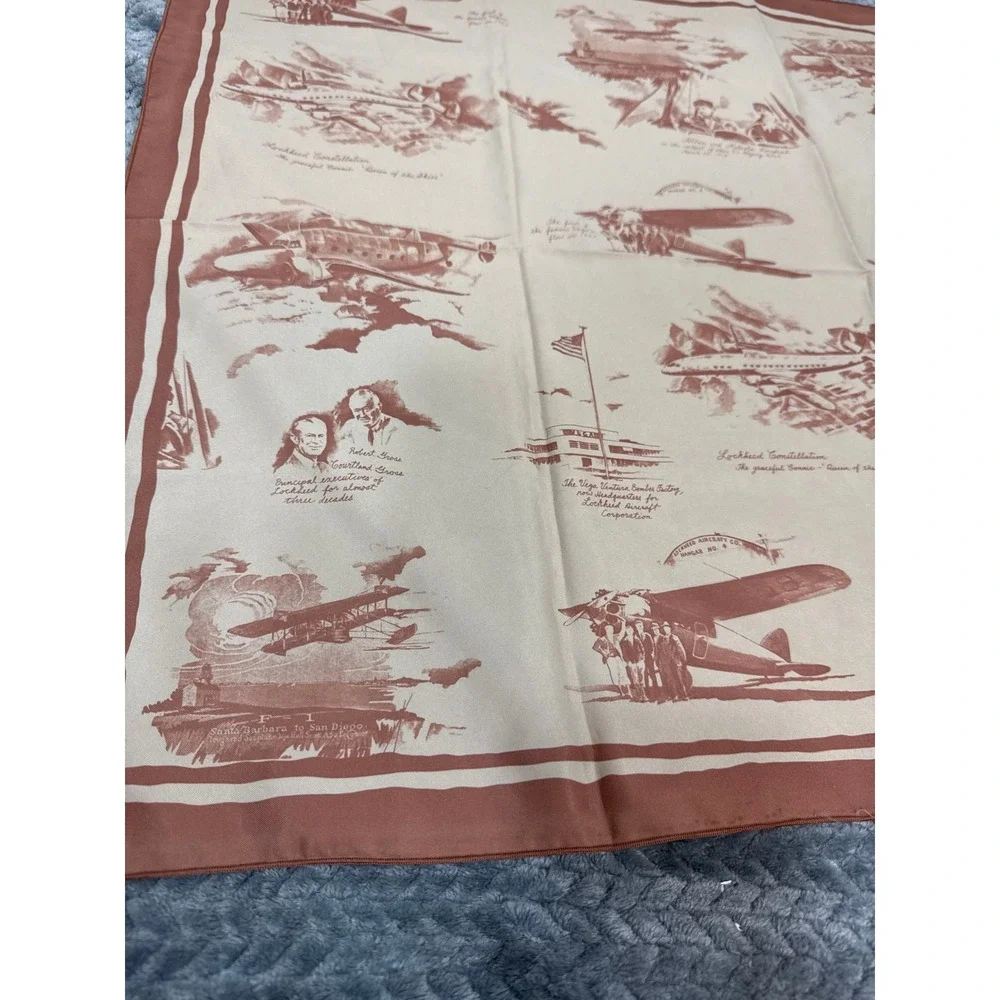 Vintage Lockheed Aircraft Aviation History Silk Scarf Sepia Airplane Print 24x24